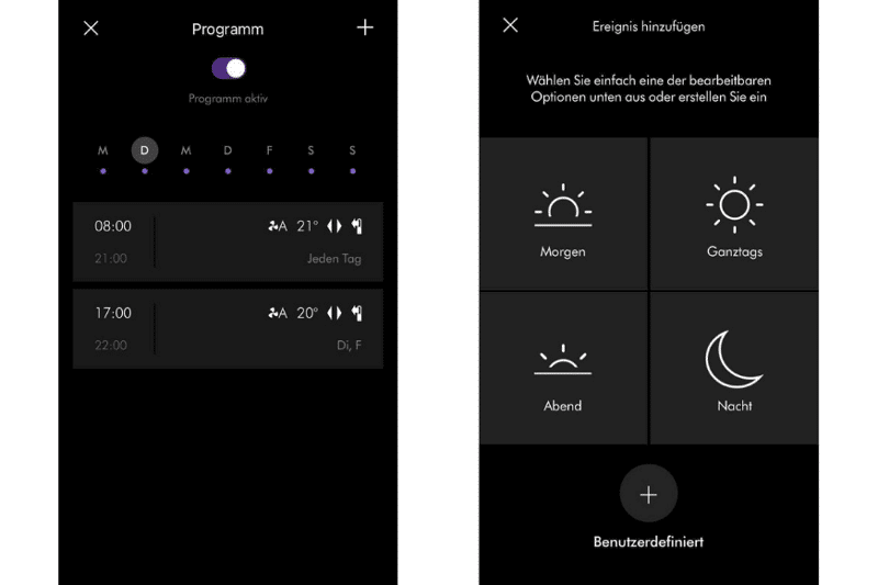 Die Timerübersicht in der Dyson Link App